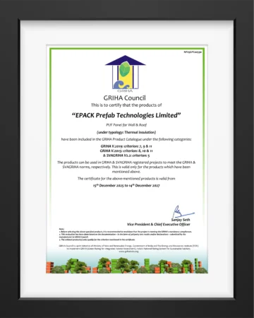 Griha Certificate 2025 Puf Panel For Wall & Roof