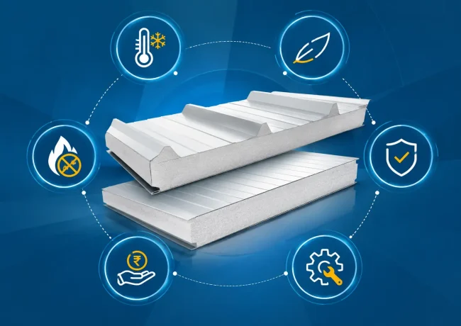 Key features and benefits of EPS sandwich panels, including thermal insulation, lightweight construction, and panel durability.