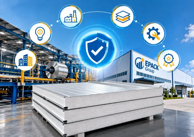 Why choose EPACK Prefab for EPS sandwich panels, featuring panel manufacturing, quality management, and insulated panel solutions