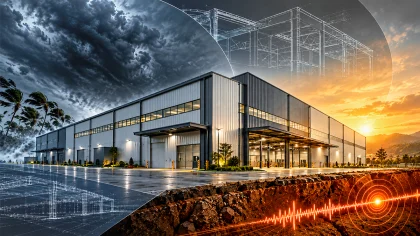 Engineered steel building frame for industrial use